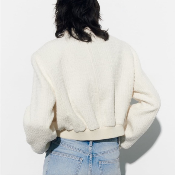 ZARA CROPPED TEXTURED BOMBER JACKET - Picture 7 of 11
